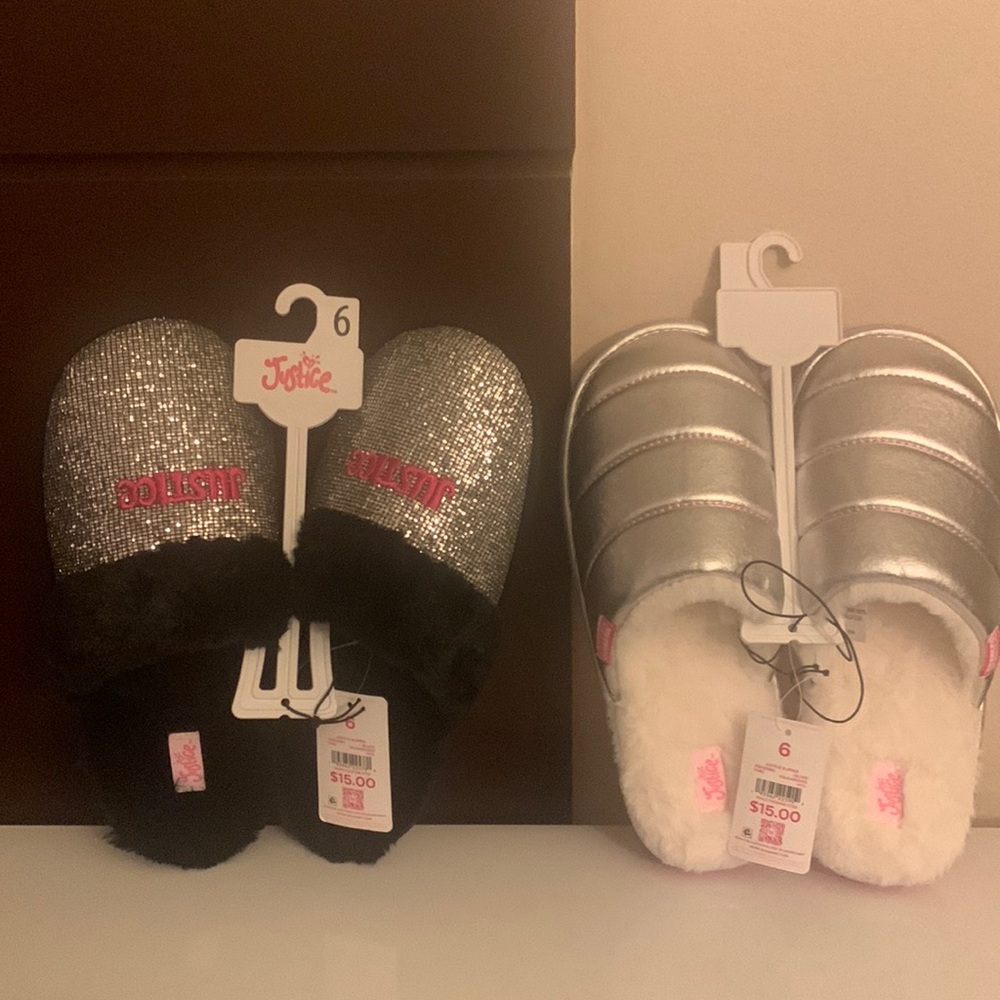 2 pairs Justice slippers size 6
